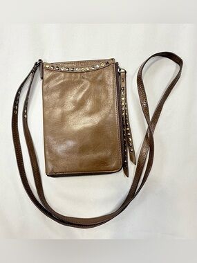 HOBO Metallic Bronze Studded Brown Leather Crossbody wallet / Clutch